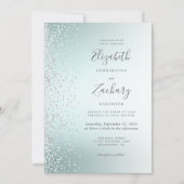 Zilveren Diamanten Confetti Aqua Ombre Trouw Kaart (Voorkant)