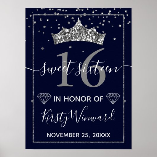 Zilveren diamanten confetti & tiara poster (Voorkant)