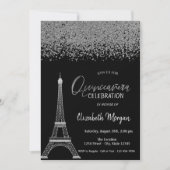Zilveren Diamanten, Eiffeltoren Zwarte Quinceañera Kaart (Voorkant)