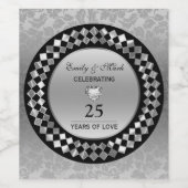 Zilveren diamanten en hart- zilver Jubileum Wijn Etiket (Enkel label)