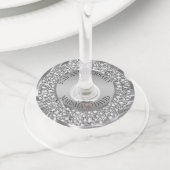 Zilveren diamanten en rood hart wijnglaslabel (Dichtbij)