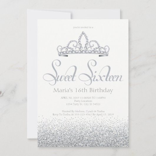 Zilveren diamanten en zoete zestien uitnodigingen (Voorkant)