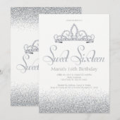 Zilveren diamanten en zoete zestien uitnodigingen (Voorkant / Achterkant)