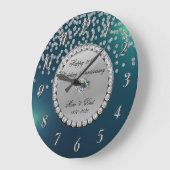 Zilveren diamanten groene 25ste trouwdag grote klok (Hoek)