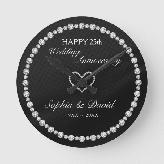 Zilveren Diamanten Hart Ronde Klok (Voorkant)