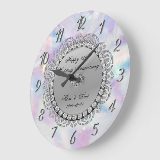 Zilveren Diamanten Holografisch 25 jaar Getrouwd Grote Klok (Hoek)