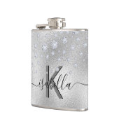 Zilveren diamanten monogram naam script heupfles (Links)