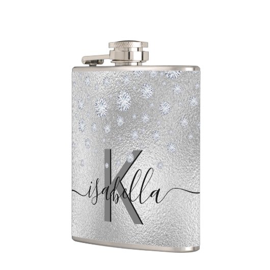 Zilveren diamanten monogram naam script heupfles (Links)