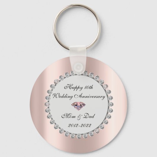 Zilveren diamanten roze goud 10e trouwdag sleutelhanger (Voorkant)