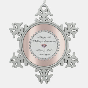 Zilveren diamanten roze goud 10e trouwdag tin sneeuwvlok ornament