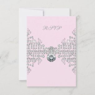 Zilveren diamanten roze Sweet 16 verjaardagsfeest RSVP Kaartje