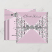 Zilveren diamanten Roze Sweet 16 verjaardagsfeestj Kaart (Voorkant / Achterkant)