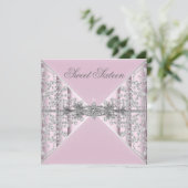 Zilveren diamanten Roze Sweet 16 verjaardagsfeestj Kaart (Staand voorkant)