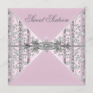 Zilveren diamanten Roze Sweet 16 verjaardagsfeestj Kaart