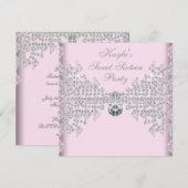 Zilveren diamanten roze Sweet 16 verjaardagsfeestj Kaart (Voorkant / Achterkant)
