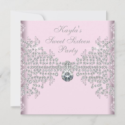 Zilveren diamanten roze Sweet 16 verjaardagsfeestj Kaart (Voorkant)