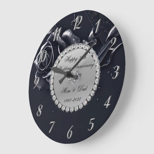 Zilveren Diamanten Zwarte Roos 25ste Verjaardag Grote Klok (Hoek)