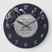 Zilveren Diamanten Zwarte Roos 25ste Verjaardag Grote Klok (Voorkant)