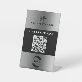 Zilveren digitaal menu QR-code voetstuk bord Reclamebord Met Voetstuk