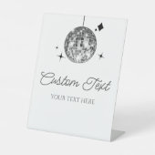 Zilveren Disco Bal Aangepaste Tekst Party Sign Reclamebord Met Voetstuk (Voorkant)