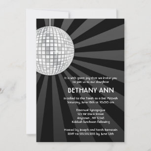 Zilveren Disco Bal Bat Mitzvah Uitnodigingen