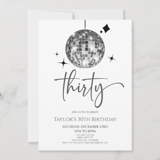 Zilveren Disco Bal Dertig 30e Verjaardagsfeest Kaart (Voorkant)