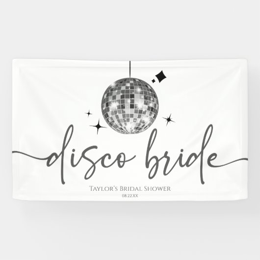 Zilveren Disco Bal Disco Bruid Bruiloft Feest Spandoek (Horizontaal)