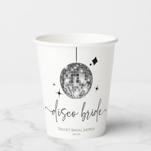 Zilveren Disco Bal Disco Bruid Bruiloft Papieren Bekers (Achterkant)