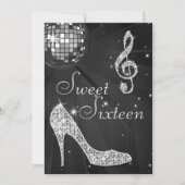 Zilveren Disco Bal en Sparkle Heels Zwart Zoet 16 Kaart (Voorkant)
