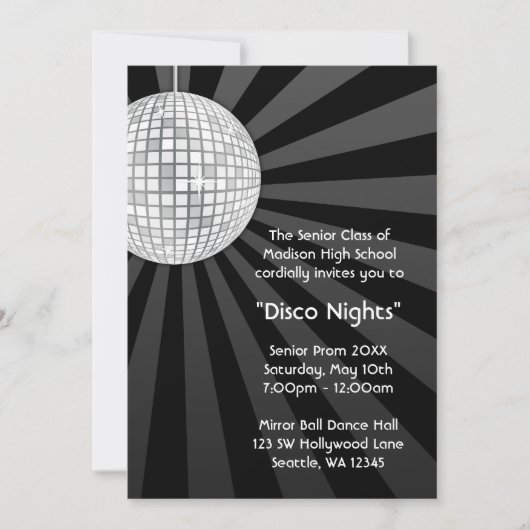 Zilveren Disco Bal Feest Dansen Galabal Formeel Kaart (Voorkant)