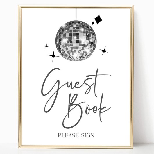 Zilveren Disco Bal Gastboek Feest Bord Poster