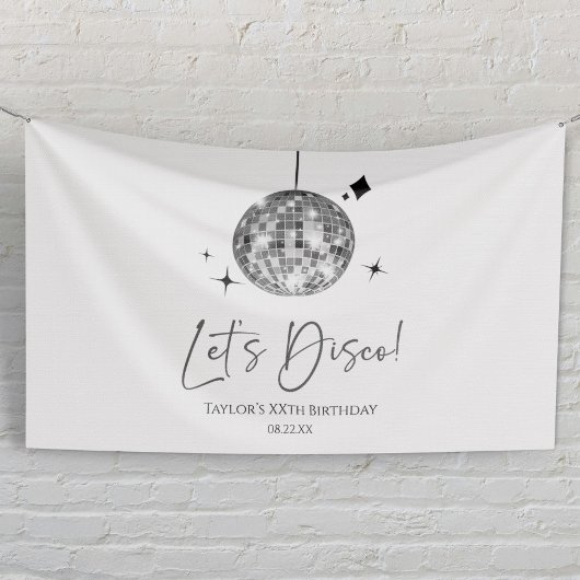 Zilveren Disco Bal Let's Disco Verjaardagsfeestje Spandoek