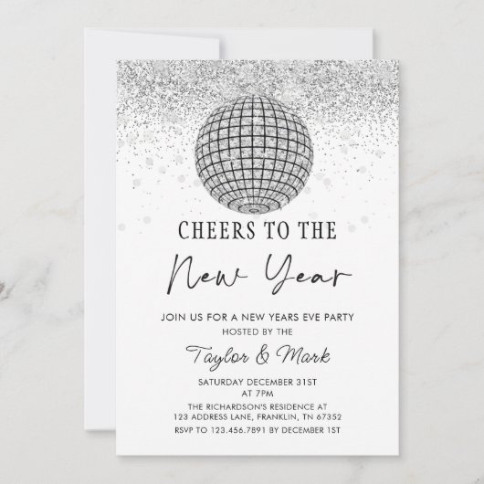 Zilveren Disco Bal Nieuwjaarsfeest Kaart (Voorkant)