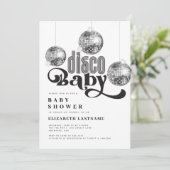 Zilveren Disco Bal Retro Disco Baby Shower Kaart (Staand voorkant)