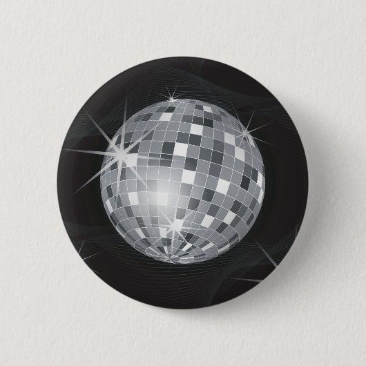 zilveren disco-bal ronde button 5,7 cm (Voorkant)