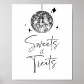 Zilveren Disco Bal Sweets en Treats Party Sign Poster (Voorkant)