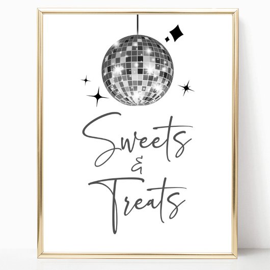 Zilveren Disco Bal Sweets en Treats Party Sign Poster