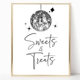 Zilveren Disco Bal Sweets en Treats Party Sign Poster