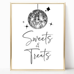 Zilveren Disco Bal Sweets en Treats Party Sign Poster