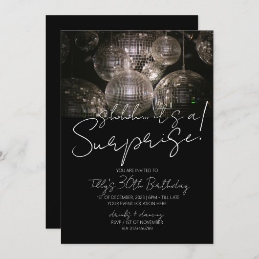 Zilveren disco bal verjaardag moderne verrassingsf kaart (Voorkant / Achterkant)
