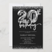 Zilveren Disco Ball Glitter 20e Verjaardagsfeest Kaart (Voorkant)