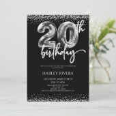 Zilveren Disco Ball Glitter 20e Verjaardagsfeest Kaart (Staand voorkant)