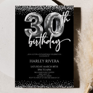 Zilveren Disco Ball Glitter 30ste Verjaardagsfeest Kaart