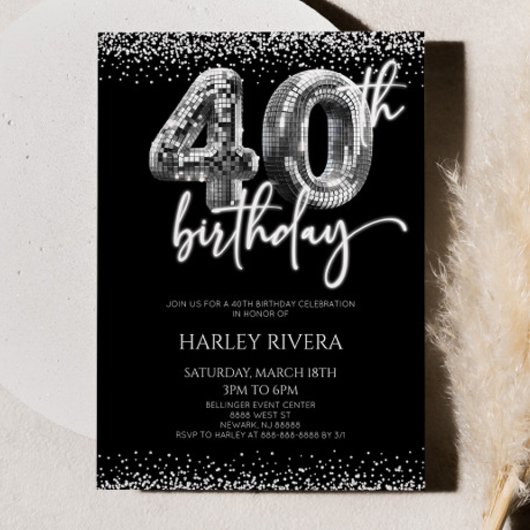 Zilveren Disco Ball Glitter 40ste Verjaardagsfeest Kaart