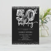 Zilveren Disco Ball Glitter 50ste Verjaardagsfeest Kaart (Staand voorkant)