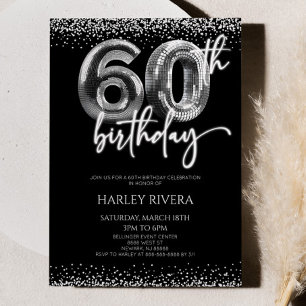 Zilveren Disco Ball Glitter 60ste Verjaardagsfeest Kaart