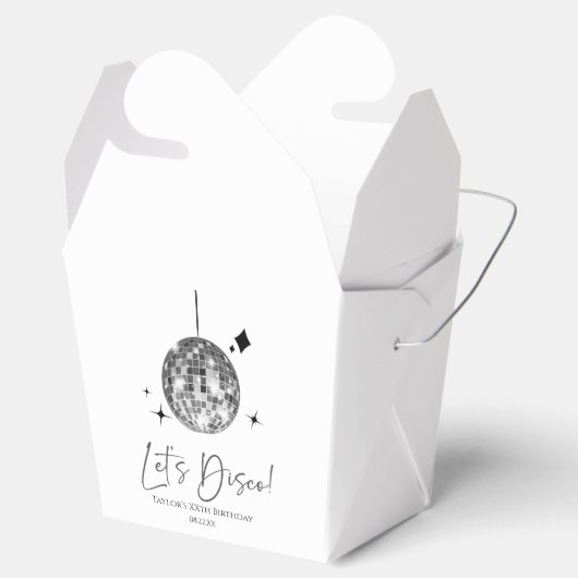 Zilveren Disco Ball Laten we Disco Verjaardagsfees Bedankdoosjes (Geopend)