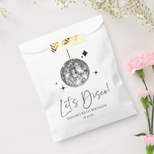 Zilveren Disco Ball Laten we Disco Verjaardagsfees Bedankzakje (Gezegeld)