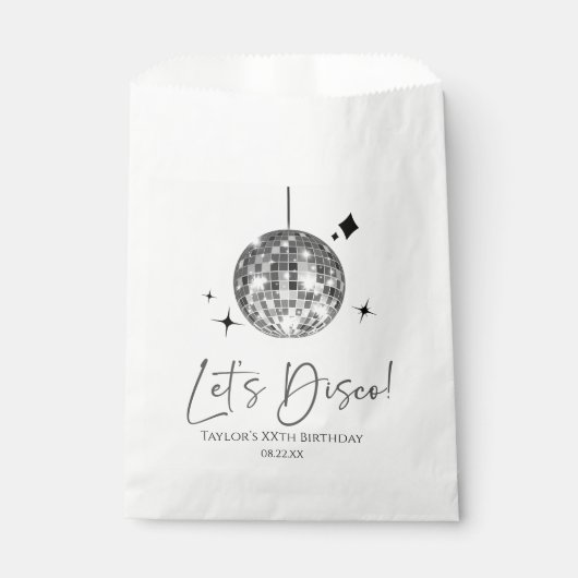 Zilveren Disco Ball Laten we Disco Verjaardagsfees Bedankzakje (Voorkant)