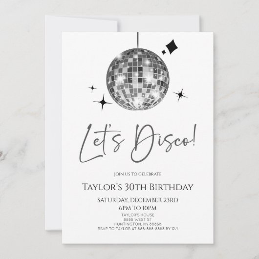 Zilveren Disco Ball Laten we Disco Verjaardagsfees Kaart (Voorkant)